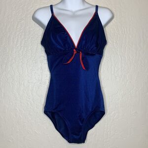 Vintage 50's DE WEESE DESIGN Blue Red One Piece Swimsuit Bathing Suit Size 12/34